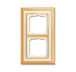 Рамка 2-постовая, серия Династия, Латунь полированная, белое стекло - фото 117388