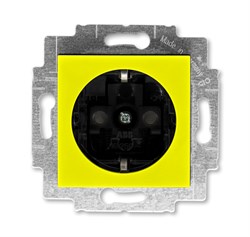 Розетка ABB Levit с заземлением со шторками 16А жёлтый / дымчатый чёрный - фото 118711
