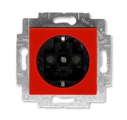 Розетка ABB Levit с заземлением со шторками 16А красный / дымчатый чёрный - фото 118714
