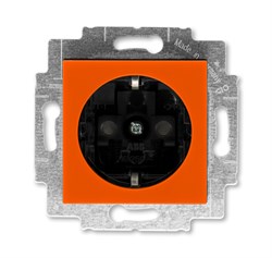 Розетка ABB Levit с заземлением со шторками 16А оранжевый / дымчатый чёрный - фото 118721