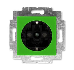 Розетка ABB Levit с заземлением со шторками 16А зелёный / дымчатый чёрный - фото 118724