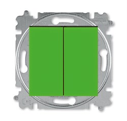 Выключатель кнопочный двухклавишный ABB Levit зелёный / дымчатый чёрный - фото 118887