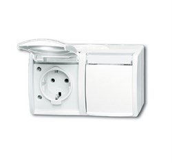 Розетка SCHUKO 16А 250В IP44, двойная, горизонтальная, с полем для надписи, для открытого монтажа, серия ocean, цвет альпийский белы - фото 129727