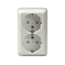 Розетка DoubleSCHUKO с заземлением, 16А / 250В, винтовые клеммы, серия Jussi, белый - фото 129745