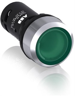 Кнопка с подсветкой CP1-31G-10 зеленая 24В AC/DC с плоской клавишей без фиксации 1НО, металл.кольцо - фото 137433