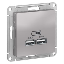 ATLASDESIGN USB РОЗЕТКА A+A, 5В/2,1 А, 2х5В/1,05 А,механизм, АЛЮМИНИЙ - фото 147751