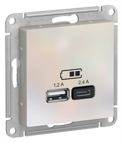 ATLASDESIGN USB РОЗЕТКА A+С, 5В/2,4А, 2х5В/1,2А, механизм, ЖЕМЧУГ - фото 147803