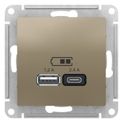 ATLASDESIGN USB РОЗЕТКА A+С, 5В/2,4А, 2х5В/1,2А, механизм, ШАМПАНЬ - фото 147850