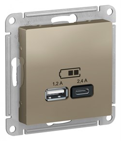 ATLASDESIGN USB РОЗЕТКА A+С, 5В/2,4А, 2х5В/1,2А, механизм, ШАМПАНЬ - фото 147851