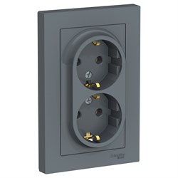 ATLASDESIGN РОЗЕТКА двойная с заземлением, 16А, в сборе, ГРИФЕЛЬ - фото 147939