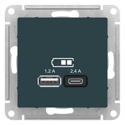 ATLASDESIGN USB РОЗЕТКА A+С, 5В/2,4 А, 2х5В/1,2 А, механизм, ИЗУМРУД - фото 147994