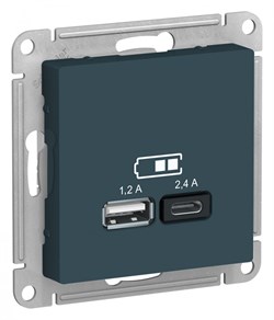 ATLASDESIGN USB РОЗЕТКА A+С, 5В/2,4 А, 2х5В/1,2 А, механизм, ИЗУМРУД - фото 147995