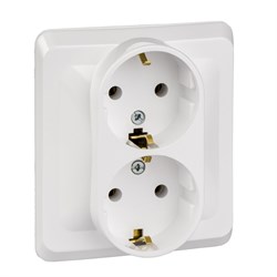ЭТЮД С/У двойная РОЗЕТКА с заземлением без шторок 16А 250B, БЕЛЫЙ, Россия - фото 149866
