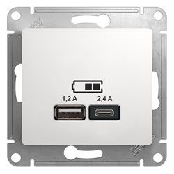 GLOSSA USB РОЗЕТКА A+С, 5В/2,4 А, 2х5В/1,2 А, механизм, БЕЛЫЙ - фото 150120