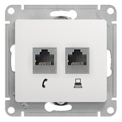 GLOSSA РОЗЕТКА двойная RJ11+RJ45, кат.5E, механизм, БЕЛЫЙ - фото 150263