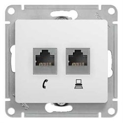 GLOSSA РОЗЕТКА двойная RJ11+RJ45, кат.5E, механизм, БЕЛЫЙ - фото 150264