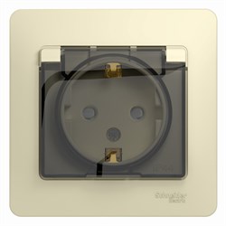 GLOSSA РОЗЕТКА с заземлением со шторками с крышкой, 16А, IP44, в сборе, БЕЖЕВЫЙ - фото 150475