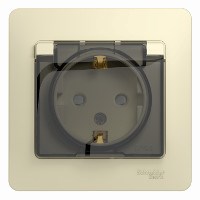 GLOSSA РОЗЕТКА с заземлением со шторками с крышкой, 16А, IP44, в сборе, БЕЖЕВЫЙ - фото 150480