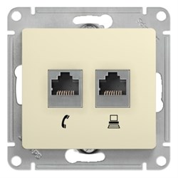 GLOSSA РОЗЕТКА двойная RJ11+RJ45, кат.5E, механизм, БЕЖЕВЫЙ - фото 150573