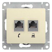 GLOSSA РОЗЕТКА двойная RJ11+RJ45, кат.5E, механизм, БЕЖЕВЫЙ - фото 150575