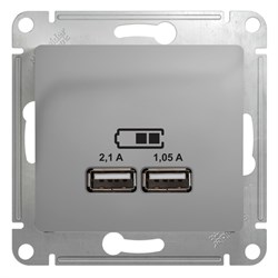 GLOSSA USB РОЗЕТКА A+A, 5В/2,1 А, 2х5В/1,05 А, механизм, АЛЮМИНИЙ - фото 150710