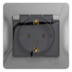 GLOSSA РОЗЕТКА с заземлением со шторками с крышкой, 16А, IP20, в сборе, АЛЮМИНИЙ - фото 150751