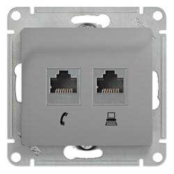 GLOSSA РОЗЕТКА двойная RJ11+RJ45, кат.5E, механизм, АЛЮМИНИЙ - фото 150805