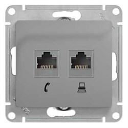 GLOSSA РОЗЕТКА двойная RJ11+RJ45, кат.5E, механизм, АЛЮМИНИЙ - фото 150807