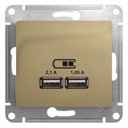 GLOSSA USB РОЗЕТКА A+A, 5В/2,1 А, 2х5В/1,05 А, механизм, ТИТАН - фото 150943