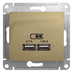 GLOSSA USB РОЗЕТКА A+A, 5В/2,1 А, 2х5В/1,05 А, механизм, ТИТАН - фото 150943
