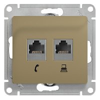 GLOSSA РОЗЕТКА двойная RJ11+RJ45, кат.5E, механизм, ТИТАН - фото 151043