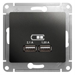 GLOSSA USB РОЗЕТКА A+A,5В/2,1 А, 2х5В/1,05 А, механизм, АНТРАЦИТ - фото 151495