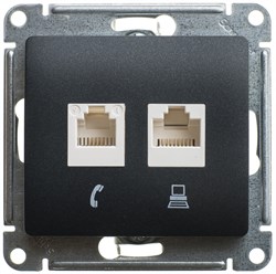 GLOSSA РОЗЕТКА двойная компьютерная RJ45+RJ45, кат.5E, механизм, АНТРАЦИТ - фото 151547