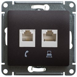 GLOSSA РОЗЕТКА двойная компьютерная RJ45+RJ45, кат.5E, механизм, ШОКОЛАД - фото 151708