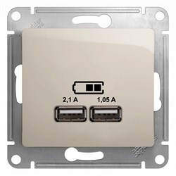 GLOSSA USB РОЗЕТКА A+A, 5В/2,1 А, 2х5В/1,05 А, механизм, МОЛОЧНЫЙ - фото 151746