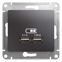 GLOSSA USB РОЗЕТКА A+A, 5В/2,1 А, 2х5В/1,05 А, механизм, ГРАФИТ - фото 151950