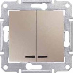 SEDNA ВЫКЛЮЧАТЕЛЬ 2-клавишный с син. подсв., сх.5а, 10А, 250В, ТИТАН - фото 161220