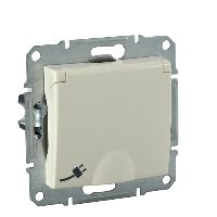 SEDNA РОЗЕТКА с зазем. конт., с защ. шторк., с крышкой, 16А, 250В, IP44, БЕЖЕВЫЙ - фото 162054