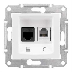 SEDNA РОЗЕТКА ДВОЙНАЯ КОМП.+ТЕЛЕФОННАЯ. RJ11+RJ45, кат.5е, неэкр. UTP, БЕЛЫЙ - фото 162611