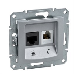 SEDNA РОЗЕТКА ДВОЙНАЯ КОМП.+ТЕЛЕФОННАЯ. RJ11+RJ45, кат.5е, неэкр. UTP, АЛЮМИНИЙ - фото 162616