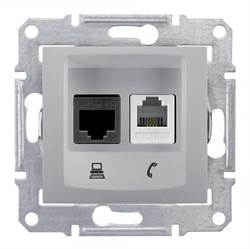 SEDNA РОЗЕТКА ДВОЙНАЯ КОМП.+ТЕЛЕФОННАЯ. RJ11+RJ45, кат.5е, неэкр. UTP, АЛЮМИНИЙ - фото 162617