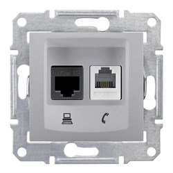 SEDNA РОЗЕТКА ДВОЙНАЯ КОМП.+ТЕЛЕФОННАЯ. RJ11+RJ45, кат.5е, неэкр. UTP, АЛЮМИНИЙ - фото 162618