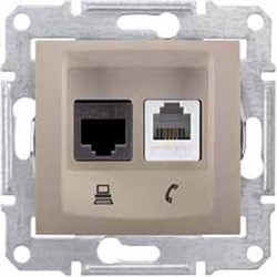SEDNA РОЗЕТКА ДВОЙНАЯ КОМП.+ТЕЛЕФОННАЯ. RJ11+RJ45, кат.5е, неэкр. UTP, ТИТАН - фото 162621