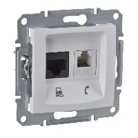 SEDNA РОЗЕТКА ДВОЙНАЯ КОМП.+ТЕЛЕФОННАЯ. RJ11+RJ45, кат.6, неэкр. UTP, БЕЛЫЙ - фото 162632
