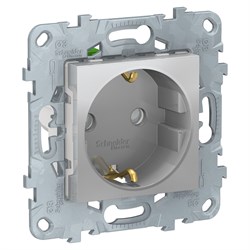 UNICA NEW розетка с заземлением,со шторками,с быстрозажимными клеммами, алюминий - фото 165426