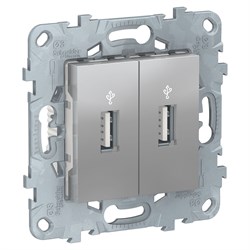 UNICA NEW USB-КОННЕКТОР, 2-местный, алюминий - фото 165629