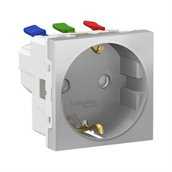 UNICA MODULAR розетка с зазем., со штор., с быстроз. клем., 16А 250В, 2 мод АЛЮМ - фото 166045