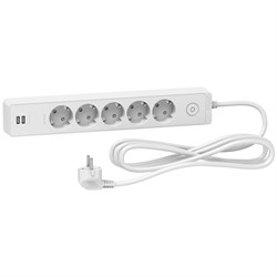 UNICA EXTEND удлинитель 5 розеток 2К+З, кабель 3м, 2 USB, белый - фото 166245