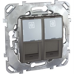 UNICA TOP РОЗЕТКА компьют., RJ45, двойная, кат. 6, с полем для надп., ГРАФИТ - фото 166448