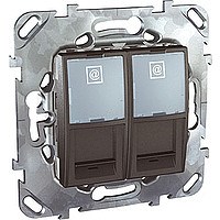 UNICA TOP РОЗЕТКА компьют., RJ45, двойная, кат. 6, с полем для надп., ГРАФИТ - фото 166451